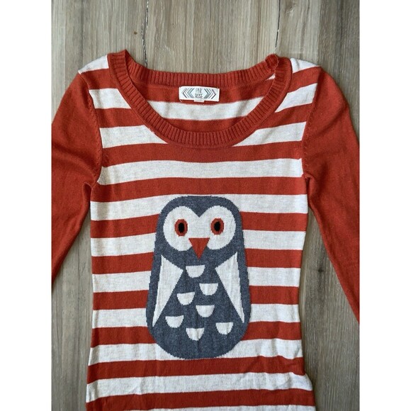 Pink Rose, Orange Owl And White Stripe Sweater Dress Sz SMALL - Picture 2 of 9